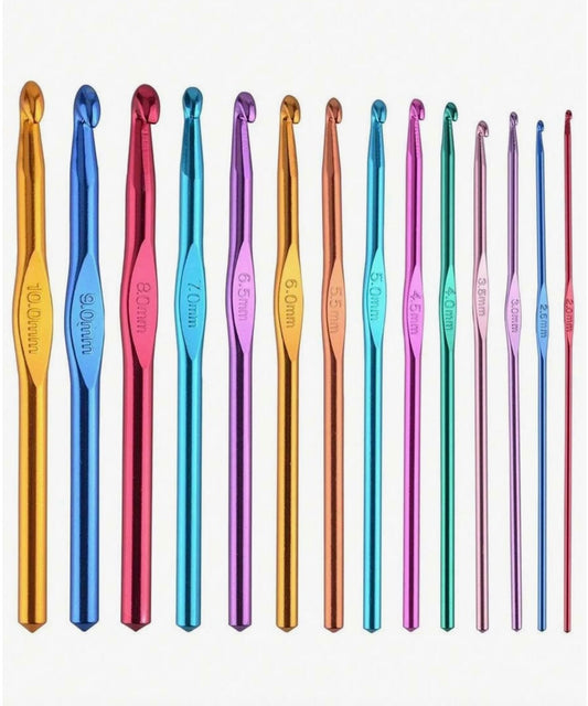 Aluminium Crochet Hooks | Pack Of 14 | 2-10mm | Random Colours